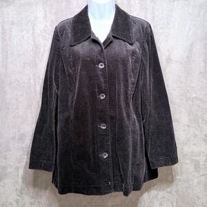 J. Jill Corduroy Button Front Jacket Womens M Black 100% Cotton Collared Swing